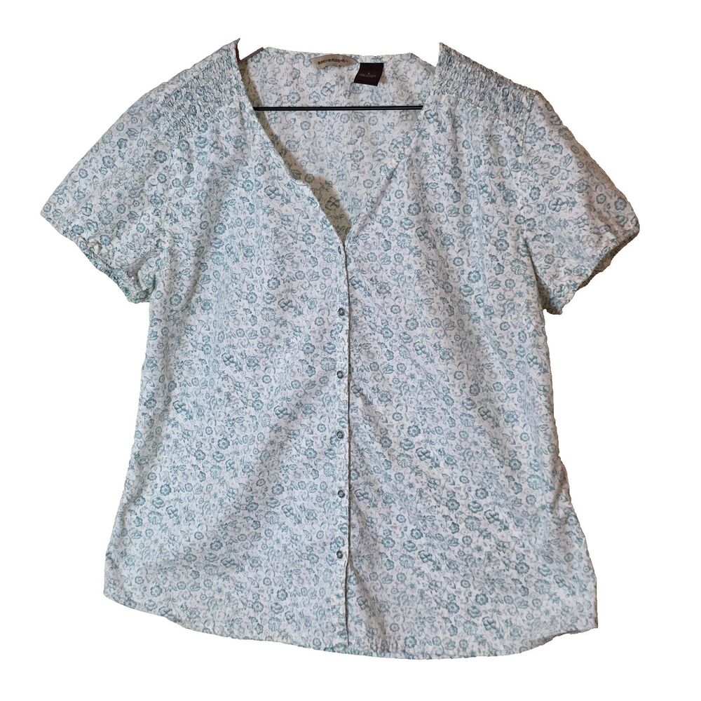 Bit & Bridle Blouse Floral Western Coquette Cottage Feminine Blue Cap Sleeve L